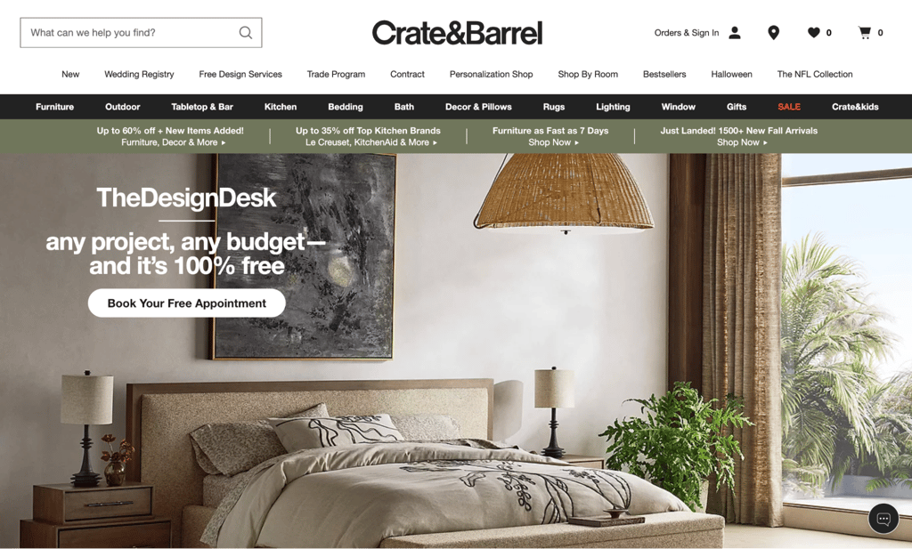 Crate & Barrel homepage