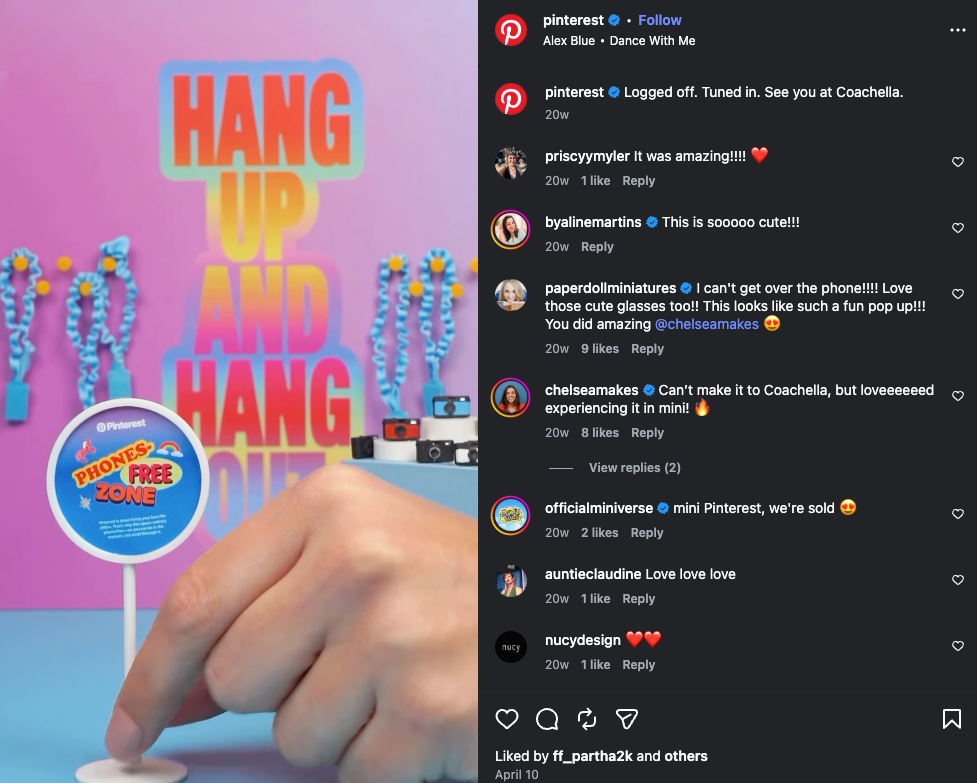 A promotion for Pinterest's screen-free Coachella activation