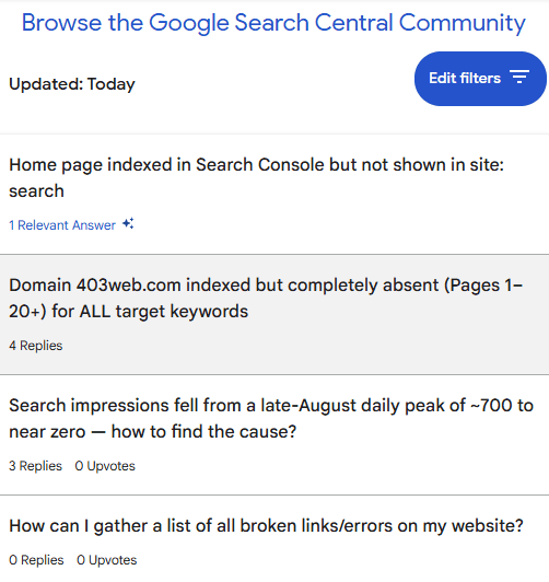 Screenshot showing Google's Help Community is an unmoderated Link Fest.
