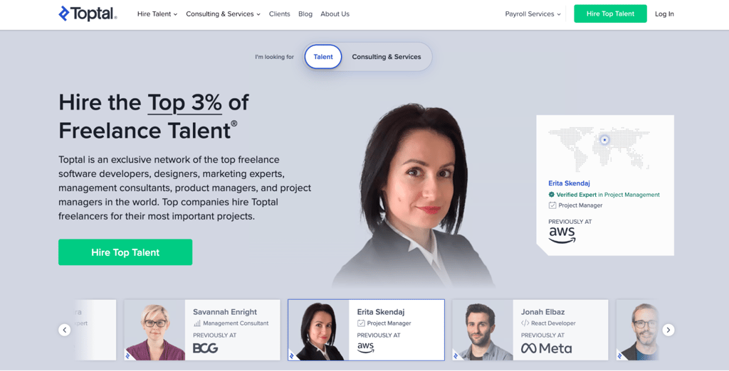 Toptal homepage