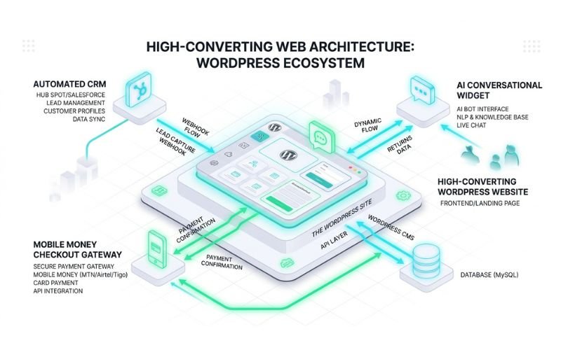 Architectural framework to build AI web platforms using WordPress AI Elementor