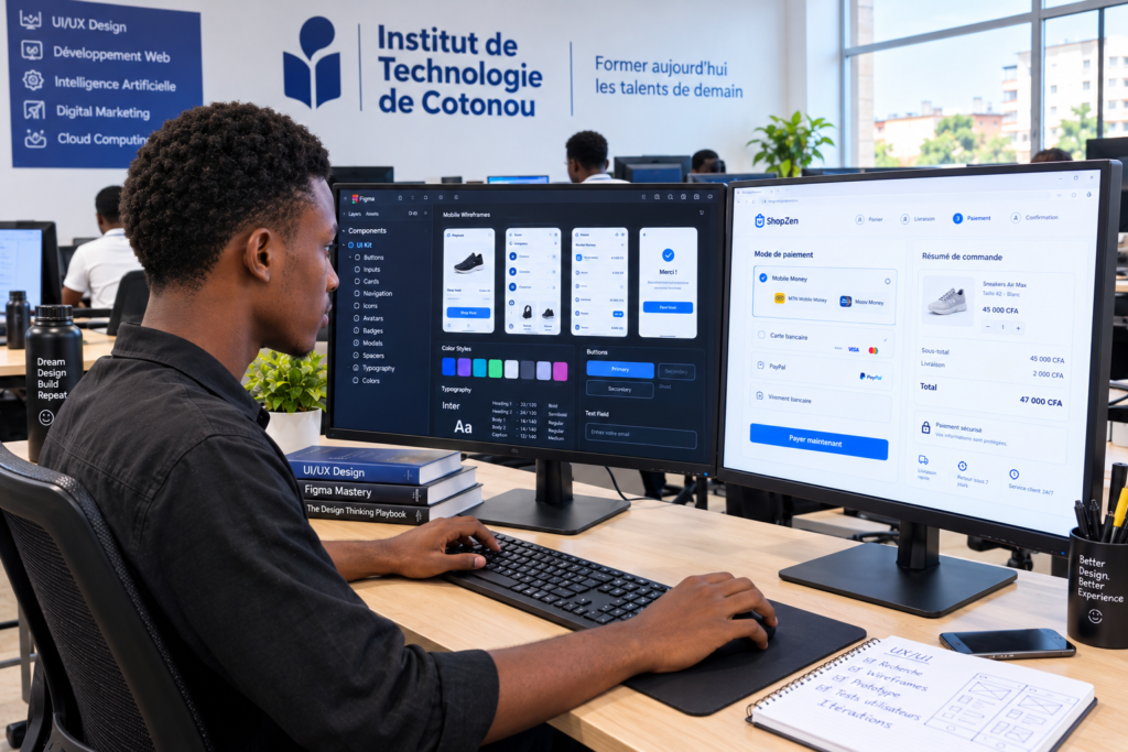 Google UX Design certification workstation in Cotonou computer lab at Justfine Academy