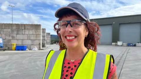 Angela Spiteri, Senior Marketing Manager at WRAP, at the Vale of Glamorgan Council's recycling facility in Barry