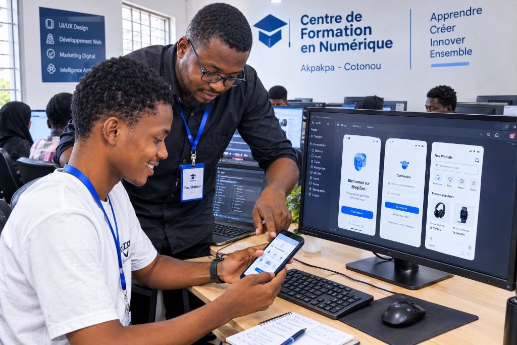 Practical UX UI design Benin workshop in the computer laboratory at Justfine Academy Akpakpa