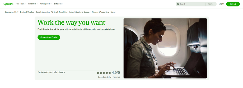 Talent page on the Upwork website
